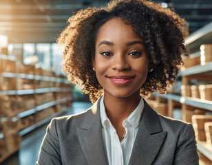 Confident smiling young businesswoman in modern grocery store - 741386888