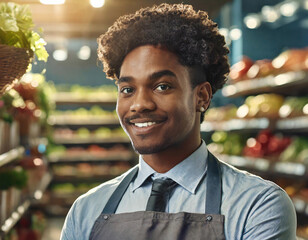 Confident smiling young businessman in modern grocery store - 741387050