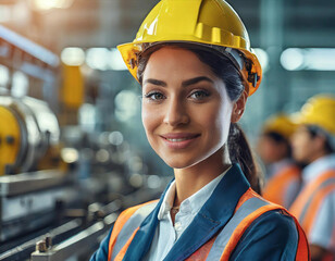Confident female engineer at industrial plant - 741387065