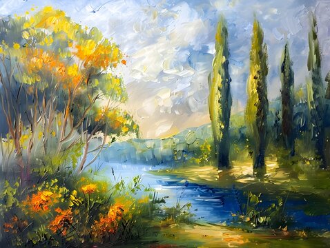 One European classical landscape oil painting, Classical style, Renaissance style, close-up, oil brush, simple, extreme detail