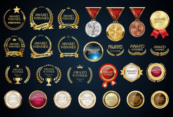 award winner luxury gold badge shield ribbon and laurel retro vintage collection 