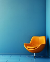 Stylish Yellow Chair in Blue Room with Natural Light and Plant Decor 3D Rendering