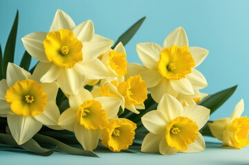 Obraz na płótnie Canvas Bright Yellow Daffodils Against Blue