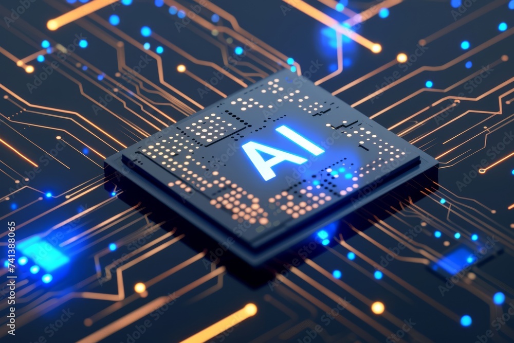 Poster ai brain chip automation. artificial intelligence gray matter mind cloud management axon. semiconduc