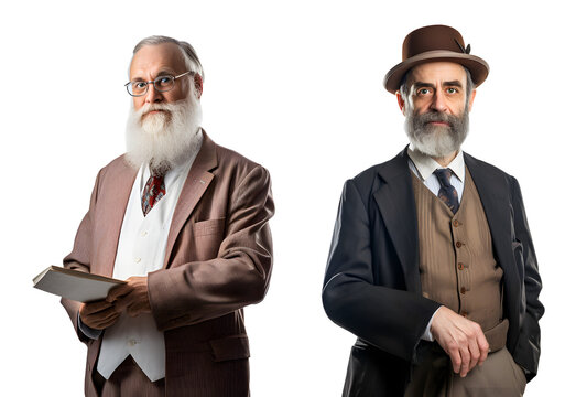 Grandfather with a handsome beard isolated on a transparent PNG background, white background , Generative Ai
