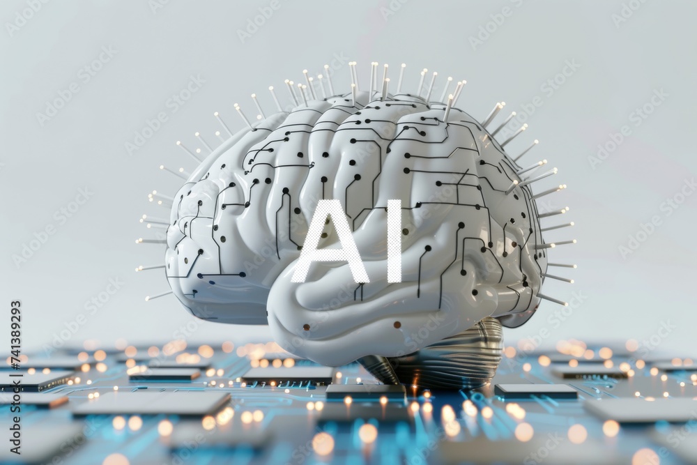 Poster ai brain chip ram speed. artificial intelligence nanolithography technique mind vision axon. semicon