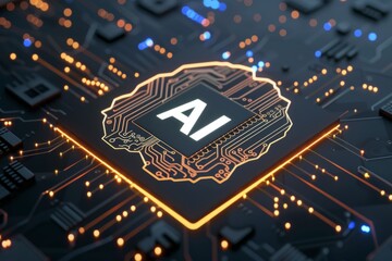 AI Brain Chip brain network abnormalities. Artificial Intelligence computer part mind future trend axon. Semiconductor it architecture circuit board mci - obrazy, fototapety, plakaty