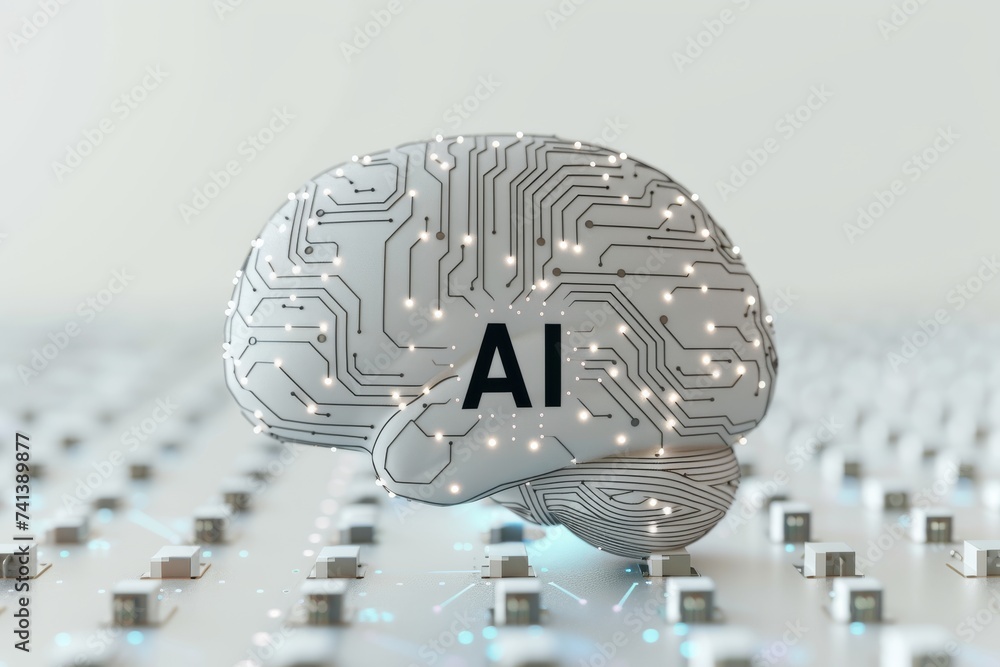 Aufkleber ai brain chip cen. artificial intelligence image annotation mind neurology ct axon. semiconductor ne