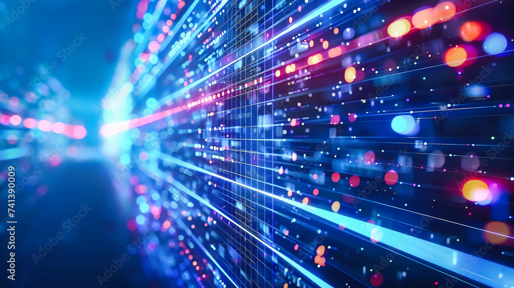 Poster digital and futuristic technology concept with glowing lines and cyber network, abstract blue and te