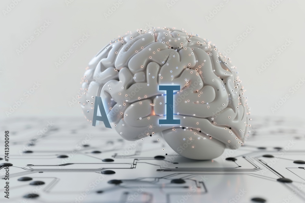 Aufkleber ai brain chip brain power. artificial intelligence neon citrus splash mind photomasks axon. semicond