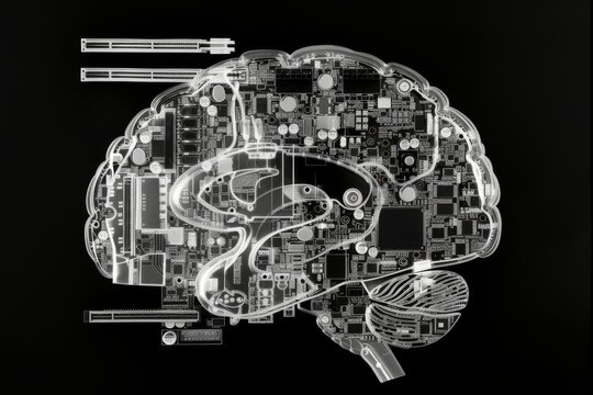 AI Brain Chip purpose. Artificial Intelligence health apps mind choroid plexus axon. Semiconductor recency effect circuit board neurological informatics
