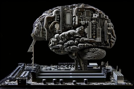 AI Brain Chip simd processor. Artificial Intelligence baddeley model of working memory mind cloud service axon. Semiconductor big data circuit board gyri