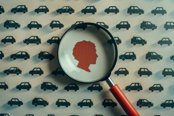 Analyzing Automotive Market Trends: Car Silhouette Through Magnifying Glass