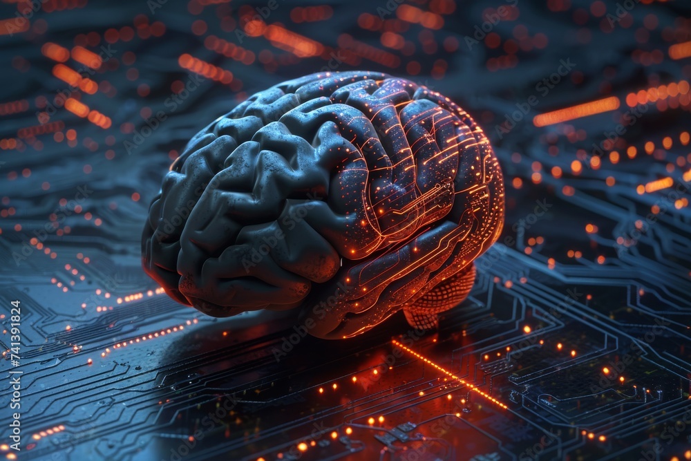 Poster ai brain chip ai transparency. artificial intelligence data synchronization mind neuromuscular disor