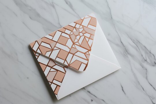 modern envelope with geometric rose gold pattern