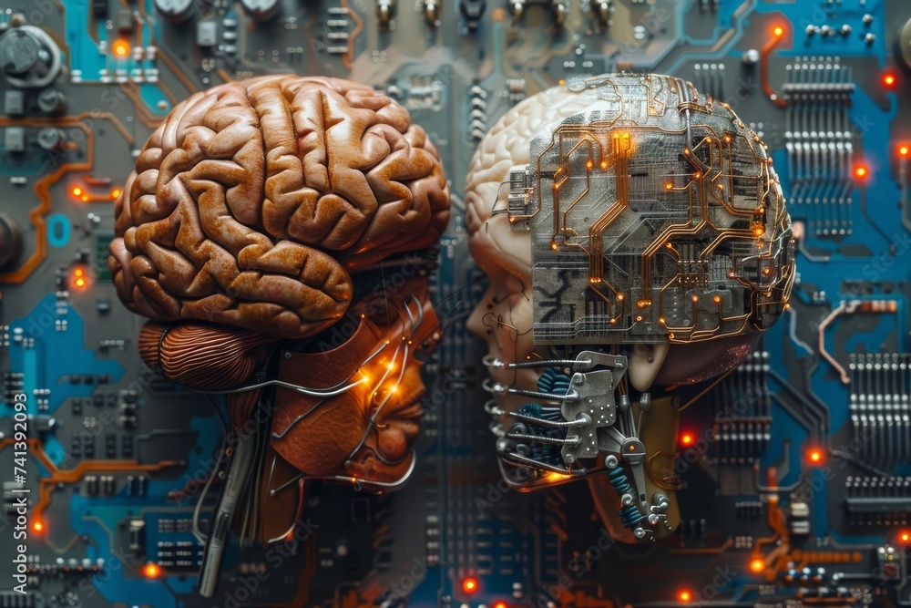 Poster ai brain chip self awareness. artificial intelligence cloud training mind eeg axon. semiconductor po
