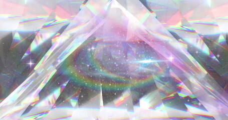 Image of space and stars over crystal