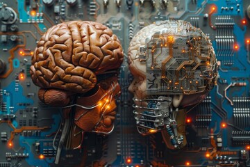 AI Brain Chip self awareness. Artificial Intelligence cloud training mind eeg axon. Semiconductor positron emission tomography circuit board data quality