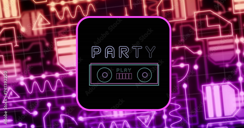 Aufkleber image of party text, data processing over computer circuit board