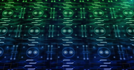 Image of network of icons and data processing over circuit board