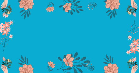 Image of flowers moving in hypnotic motion with copy space on blue background