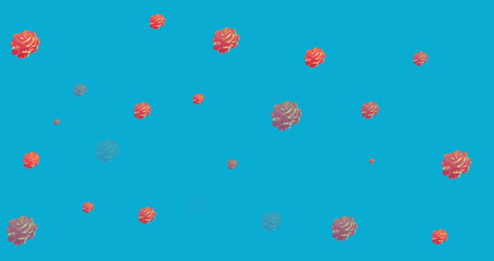 Image of flowers moving in hypnotic motion on blue background