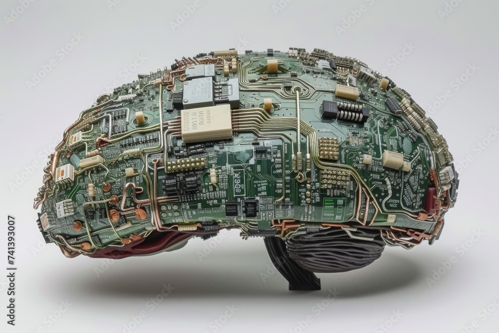 Poster ai brain chip physical vapor deposition. artificial intelligence spinal cord mind eq axon. semicondu