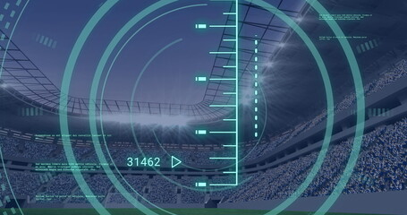 Image of scope scanning and data processing over sports stadium