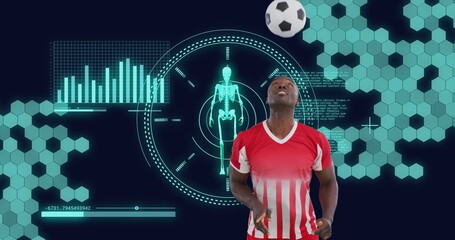 Image of data processing and scope scanning over african american male soccer player