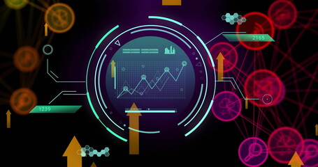 Image of data processing and media icons over scope scanning