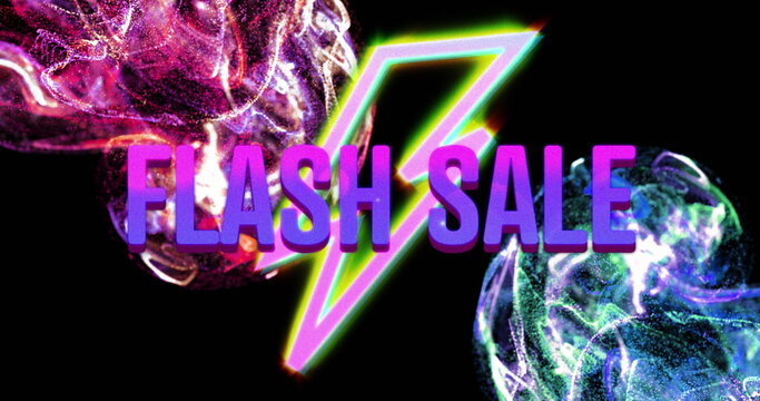 Image of flash sale text over lightening moving purple wave