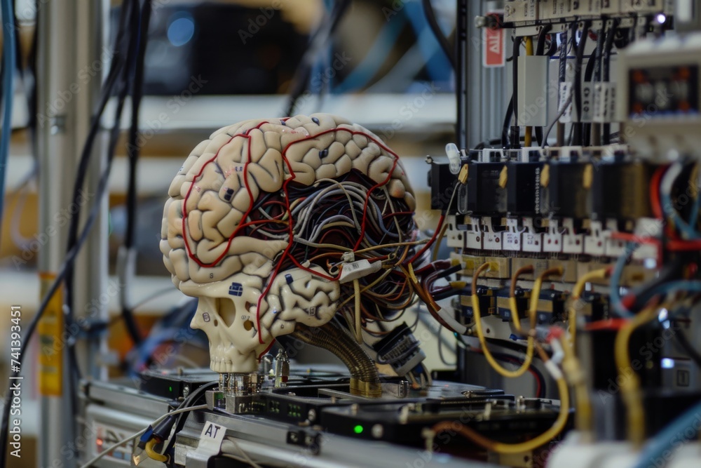 Aufkleber ai brain chip cloud computing. artificial intelligence photolithography mind server redundancy axon.