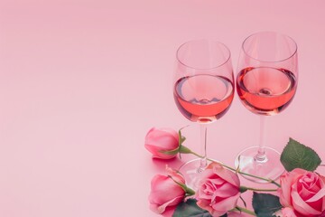 Savor the Moment: Two wineglasses showcasing rosé wine, embodying the concept of wine tasting - Ideal for date nights, romantic dinners, or celebrating National Wine Day
