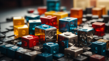 Magnet blocks lego metal shinny background. Generative AI.