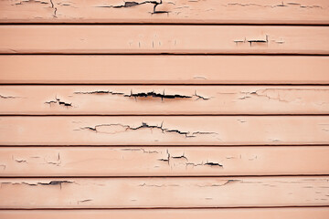 Textured wainscoting wall paneling with chipped and cracked paint chips falling off.