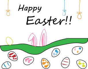 Easter greeting card with eggs and bunny ears