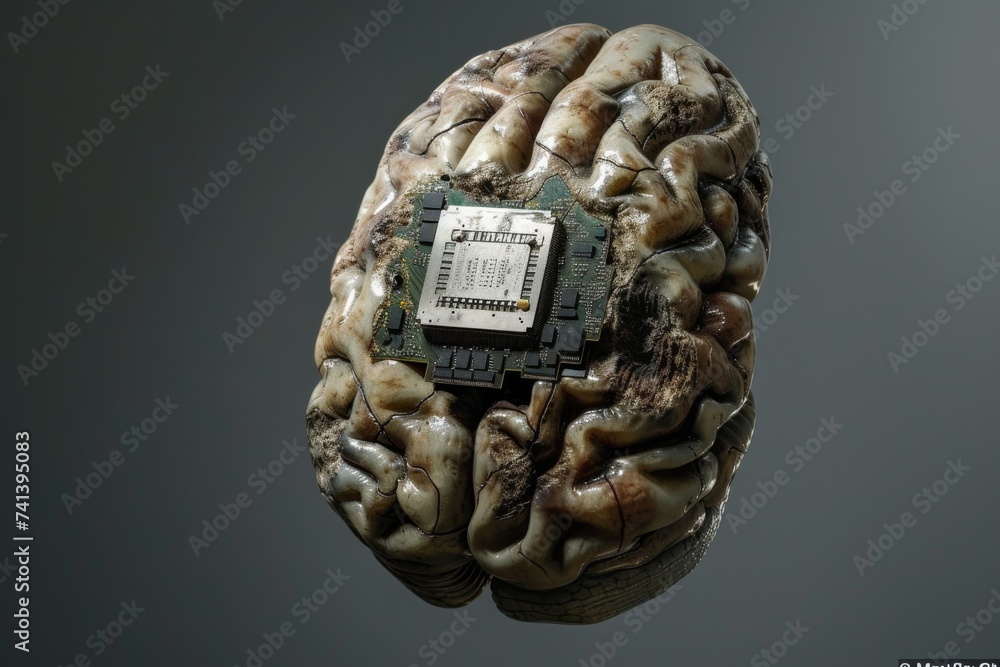 Poster ai brain chip chip integration. artificial intelligence schwann cell mind axon membrane axon. semico