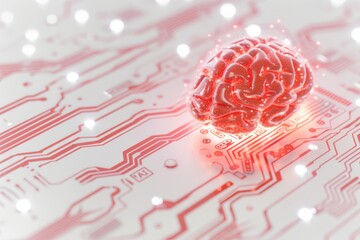 AI Brain Chip semiconductor economics. Artificial Intelligence knowledge distillation mind public cloud axon. Semiconductor ai framework circuit board bci - obrazy, fototapety, plakaty
