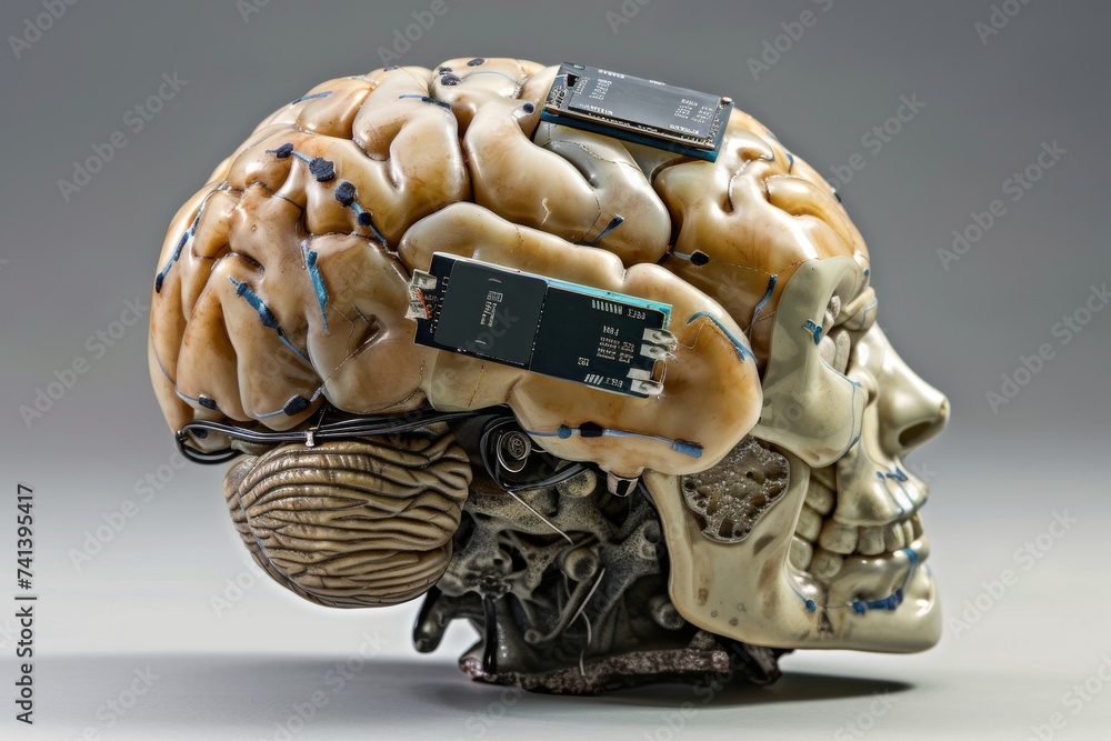 Aufkleber ai brain chip brain. artificial intelligence neural feedback training mind sata axon. semiconductor 