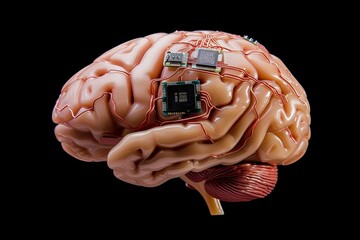 AI Brain Chip digital compliance. Artificial Intelligence sip mind ram axon. Semiconductor image segmentation circuit board hippocampal prefrontal circuit - obrazy, fototapety, plakaty