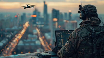 Computers are used by military operators for surveillance. Generative Ai.
