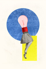 Creative collage photo illustration of headless ukrainian lady lamp instead head has idea how solve...