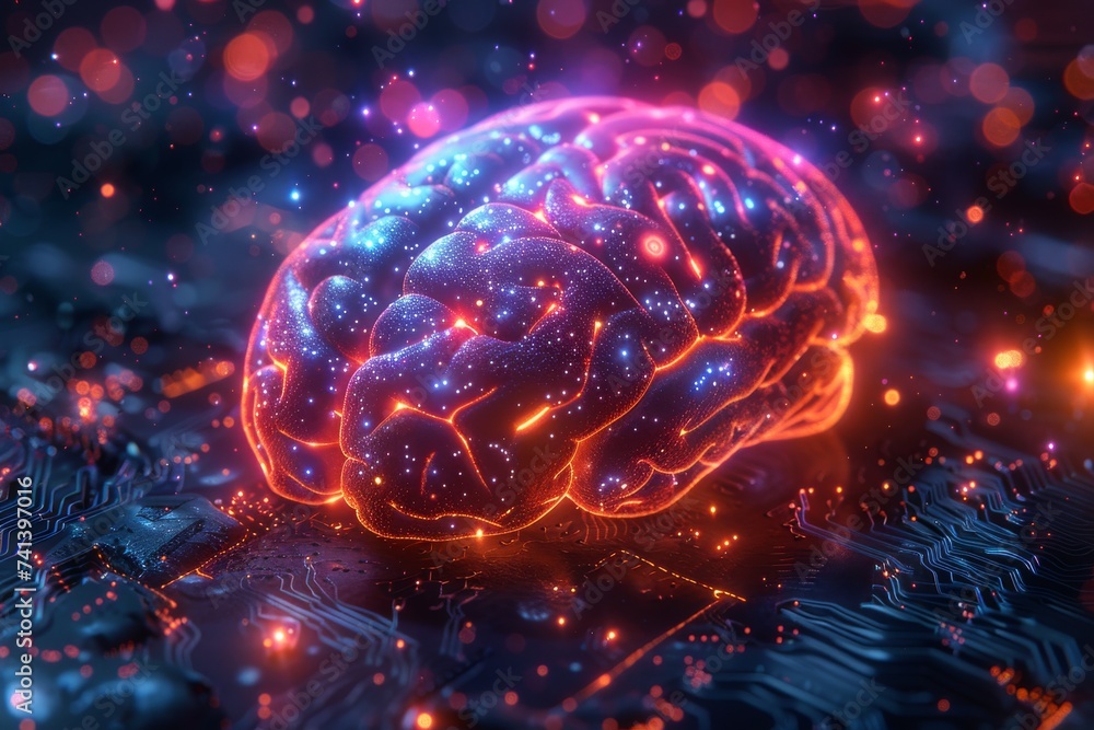 Poster ai brain chip dreams. artificial intelligence computer vision mind hie axon. semiconductor neural fe