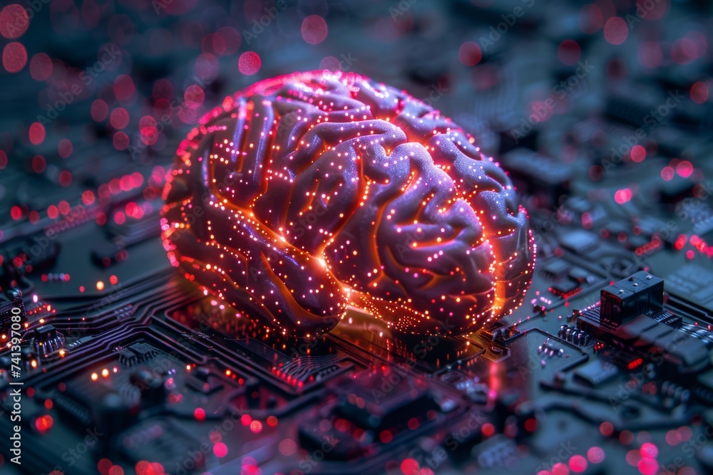 Aufkleber ai brain chip pcie. artificial intelligence soi mind visual composition axon. semiconductor visionar