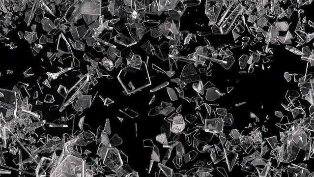Glass shattered and broken in slow motion. Alpha matte. 3d render. 3d animation