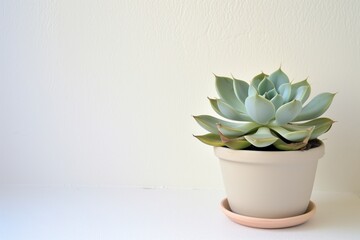 lone succulent in a plain pot against a white wall