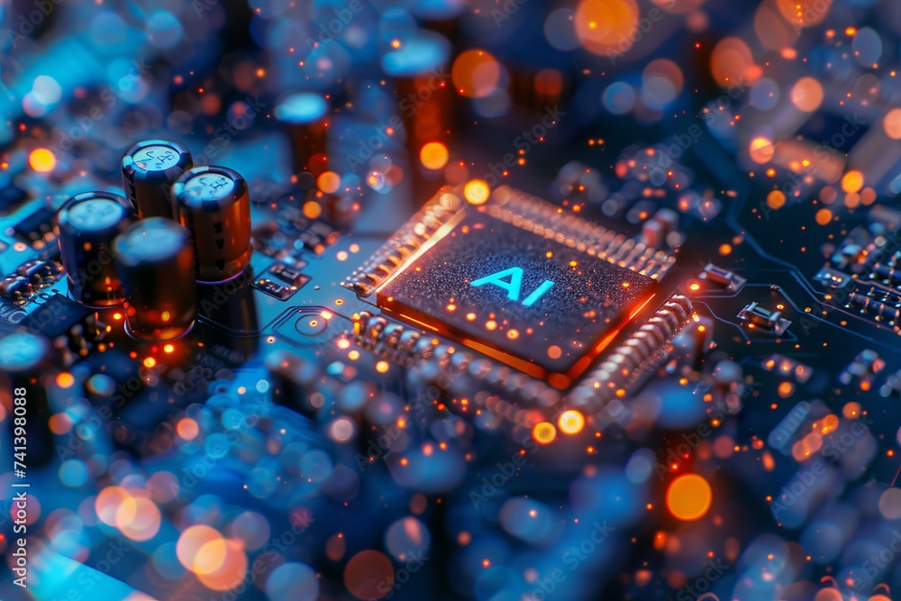Poster ai brain chip icon design. artificial intelligence neurotechnology mind video interface axon. semico
