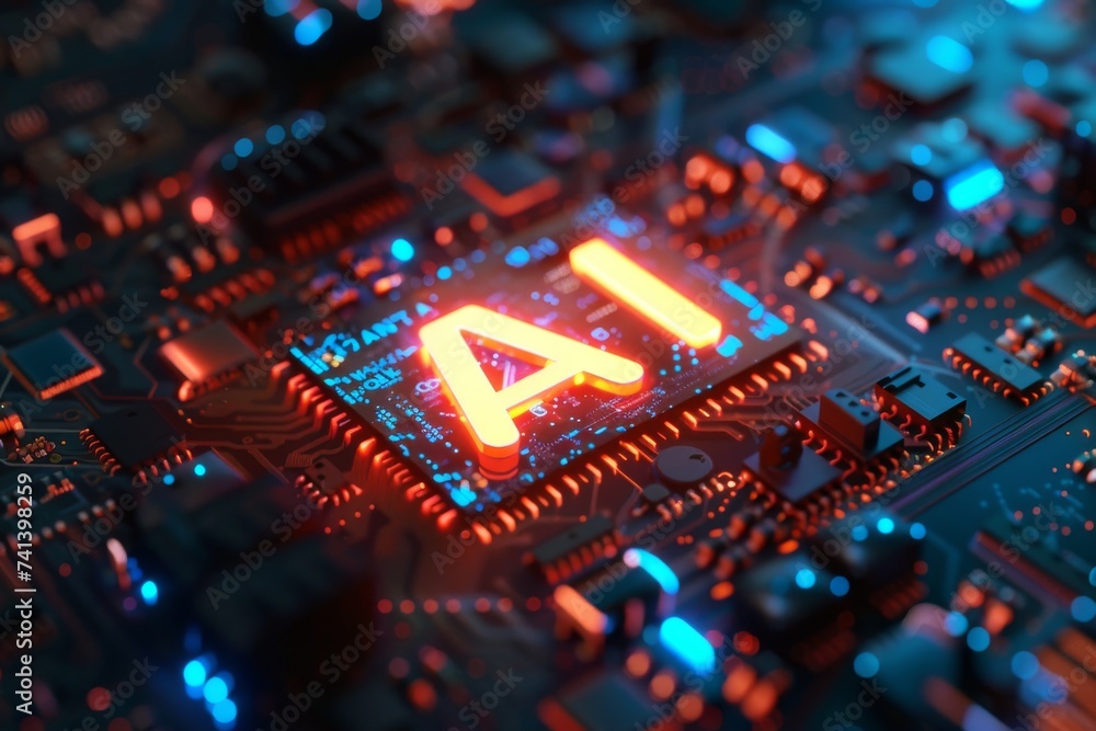Poster ai brain chip ai prescriptive analytics. artificial intelligence microprocessors mind data science a