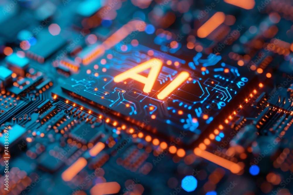 Poster ai brain chip icon tagging. artificial intelligence mail server mind dan axon. semiconductor neuroco