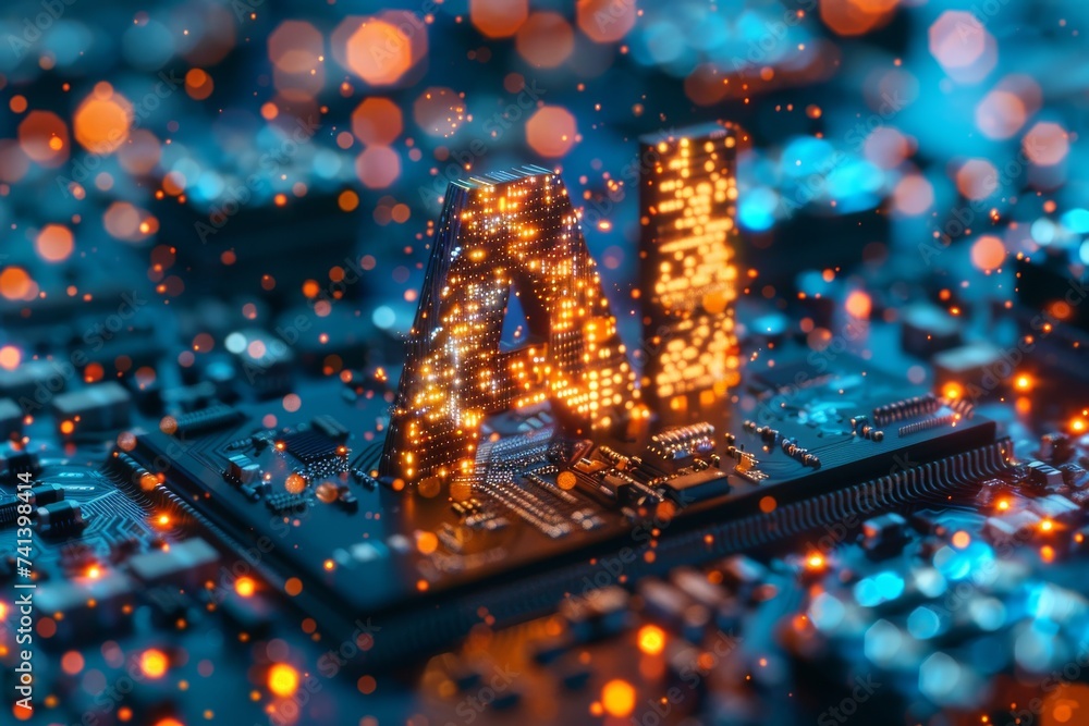 Poster ai brain chip document analysis. artificial intelligence lab on a chip mind mental stamina axon. sem